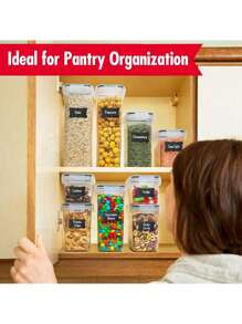 20pcs Airtight Food Storage Containers With LIDS,Vanity Plastic Kitchen Pantry Organization And Storage, Dry Food Jars For Grain Pasta, Flour, Sugar, With Labels, Markers, Dishwasher Friendly, Plastic Food Storage Jars,Local Warehouse, Stocking Stuffers For Kids,Local Warehouse,Vanity, - Đen và trắng - Xem 3