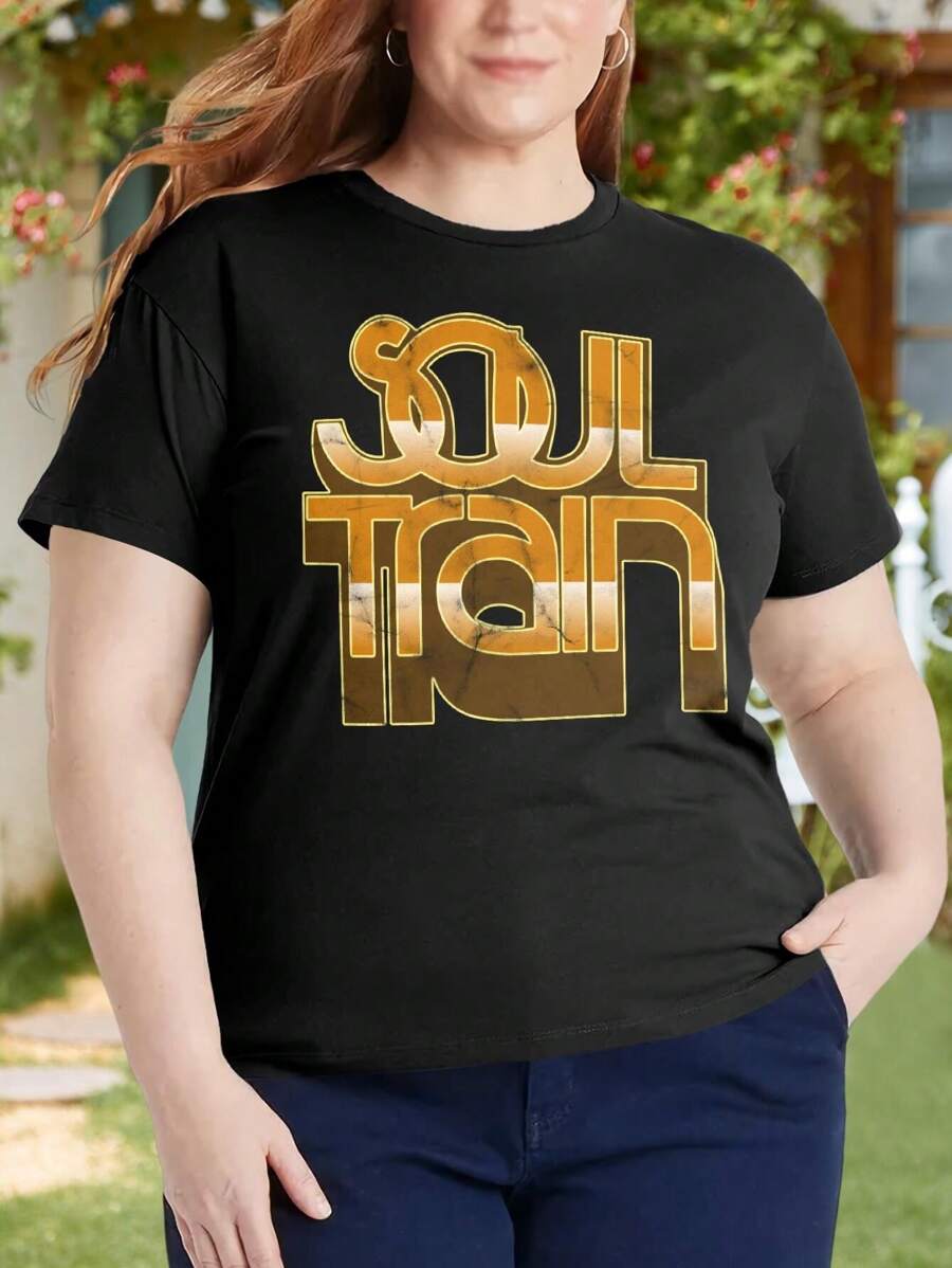 Soul Train Vintage Distressed Oversize Women T-Shirt For Women (Big Sizes) 80s 90s Retro Dance Funk Style - Black - View 1