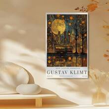 Framed Vintage Art Poster - Gustav Klimt Moonlit City & Train  Canvas Print - Modern Living Room, Bedroom, Dorm Decor Perfect Gift Idea  Birthday Party Decor, Mother's Day New Year Easter Gift, , Home Living Room Office Wall Decor, Perfect Gift And Wall Decoration - Framed - View 2
