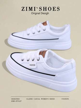 1 双女式白色休闲运动瑜伽平底运动鞋，圆头户外防水系带皮鞋，适合春秋季