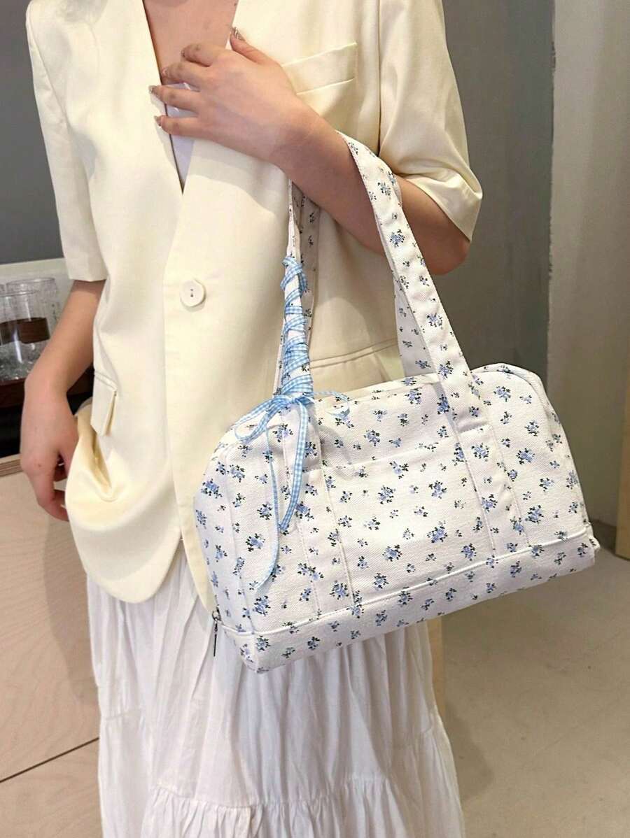 1 bolso de lona con flores para mujer, de gran capacidad y versátil, adecuado para el hombro, cruzado o de mano, ideal para uso diario