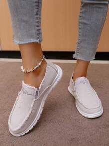 Embroidered Loafers For Teens - Unisex Casual Low-Top Canvas Shoes - Canvas Washed, Soft, Anti-Slip, Fashionable, Lightweight And Comfortable Shoes, Decorated With Floral Patterns