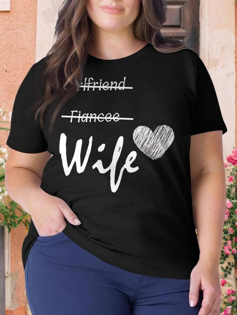 Girlfriend Fiancée Wife Oversize Women T-Shirt Perfect Gift For Couples Valentines Day Love Romance - Black - View 1