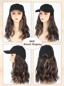 Parrucca da cappellino con medie onde ricce, nera, marrone, biondo con riflessi, pezzi per extension, sintetica, da 12 pollici, con cappellino da baseball attaccato, regolabile, adatta per uso quotidiano delle donne