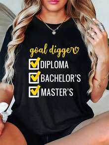 Camiseta de graduación del máster 100% algodón, camiseta gruesa de algodón de 220 g para mujer - Negro - Ver 1