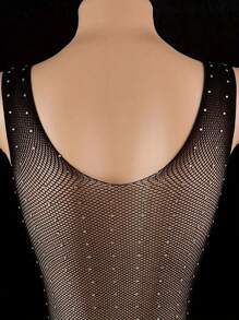 Body sexy da donna in rete nera con strass