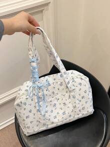 1 bolso de lona con flores para mujer, de gran capacidad y versátil, adecuado para el hombro, cruzado o de mano, ideal para uso diario