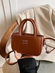 1 pieza Bolso de hombro cruzado para chicas, sólido de color y de PU con diseño de letra, de estilo simple y de moda - A - Ver 14
