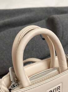 1 pieza Bolso de hombro cruzado para chicas, sólido de color y de PU con diseño de letra, de estilo simple y de moda - A - Ver 4