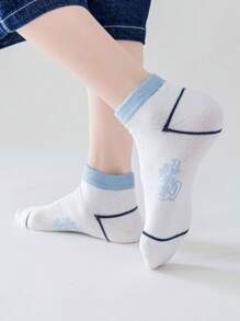 5 Pairs Boys' Simple Solid Color And Striped Casual Short Socks - Multicolor - View 6