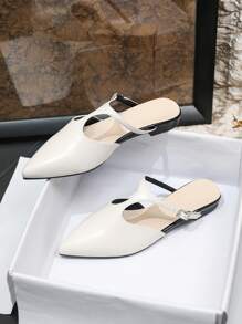 女式一脚蹬穆勒鞋，2025 新款春夏户外平底拖鞋，软底时尚休闲乐福鞋，大码 41-43 - 白色 - 查看 4