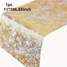 1/3 件 11x108 英寸金色树枝设计桌旗铝箔桌旗，生日婚礼宴会派对餐桌装饰用品桌布桌旗，餐垫盘子装饰