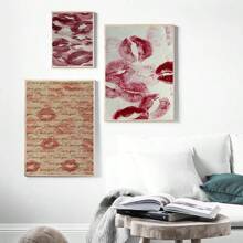 1/2pcs Frameless Vintage Red Kiss Lips Prints Canvas Posters, Red Mouth Kisses Wall Art Home Decor,High-Definition Canvas Printing Decoration Painting For Home Gifts, Living Room, Bathroom, Bedroom,Canvas Wall Art Gift,No Frames
