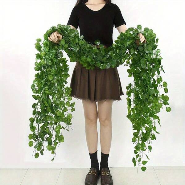 8-Pack EvergreenArtificial Ivy Leaf Garlands, 3D Faux Green Vine Hanging Decor, Plastic Plant Wreath For Indoor/Outdoor, Home Garden, Wedding, Bridal Shower, Housewarming - No Electricity Needed Gifts Birthday Graduation,Garden Decor,Outdoor Plant,Gardening,Fake Flowers