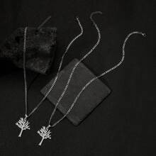 dollrinboy 1 件黑银金色不锈钢生命之树吊坠项链，适合男士和女士 - tree - 查看 2