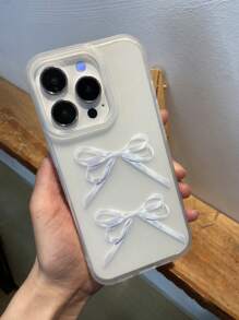 1 pièce Coque de téléphone artistique transparente avec nœud papillon bleu esthétique, protection complète antichute, en matériau TPU de qualité, compatible avec iPhone, pour la Saint-Valentin