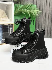 SLnU3 SLnU★3 Men's Casual Canvas High-Top Sneakers, Couple Shoes, Plus Size - Pure Black - View 6