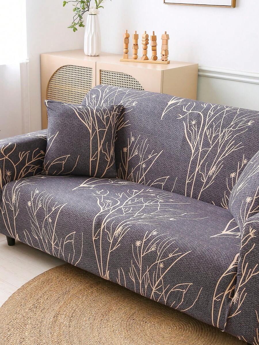 1pc Stretch Full Sofa Slipcover, Modern Design, Made Of Polyester Fabric, Machine Washable, Protects Sofa, Dust-Proof And Dirt-Resistant - Dusty Purple - View 1