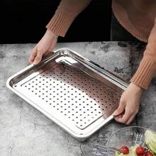 Bandeja de Acero Inoxidable 36*22*4 cm Bandeja de cocina multiusos. Horno de cocina. Bandeja multipropósito. Accesorios de cocina, comedor y bebidas. - Plateado - Ver 6