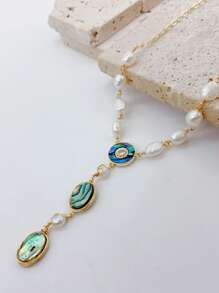 1 件创意珍珠链项链，时尚配饰优雅吊坠，适合日常佩戴，礼物创意甜美风格珠宝，适合女性 - 彩色 - 查看 8