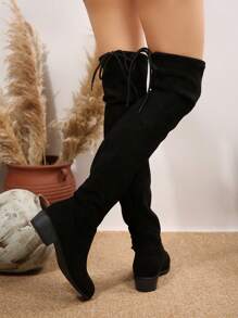 Women's Faux Suede Over The Knee Boots, Slim High Shaft Chunky Heel Riding Boots, Comfortable Elastic Casual Knee High Boots