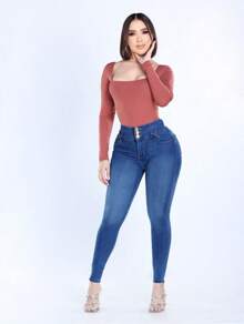 ZYANYA Jeans Mezclilla Levanta Pompas Vaqueros ajustados,  Jeans Ajustados Elegantes para Mujer con Bolsillos Diagonales, Versátiles y Cómodos - Azul - Ver 4