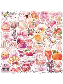 50 Pcs Cartoon Cute Pink Girl Heart Decoration Graffiti Stickers, Personalized Vinyl Waterproof Stickers, Decorating Laptops, Suitcases, Computers, Phone Cases, Diaries, Personalized Scrapbooks, Cute And Fun Gifts For Girls