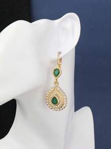 1pc Women's Crystal Drop Earrings, Gold Color, Elegant For Wedding, Party, Mother's Day Gift