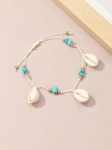 1 st. Verstelbare geweven strand-stijl zeester en schelp enkelband