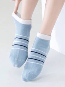 5 Pairs Boys' Simple Solid Color And Striped Casual Short Socks - Multicolor - View 4