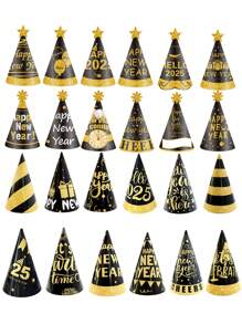 6-24 Pieces Of 2025 Graduation Decorations, Black Gold Party Hats, Black Gold Party Paper Hats, Adult New Year Party Hats, Birthday Party Decoration Sets
