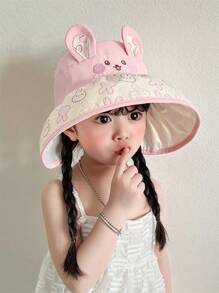 Kids Foldable Sunhat, Thin Brim Cartoon Cute Rabbit Pattern, UV Ion Sunshade Hat For Girls & Boys - Multicolor - View 10