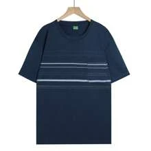Men's Short Sleeve Shirt Striped Casual Vintage Tops With Pocket Soft Fabric - 霧霾藍 - 查看 1