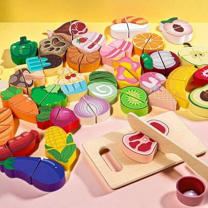 1 Set Of Pretend Simulation Fruit Kitchen Toys For Kids Cutting Game Children Early Educational Food Cognitive Role Play Wooden Toy