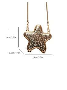 1 件秋冬新款五角星链条迷你斜挎包，水钻装饰盒磁扣包，时尚女士和女孩，适合日常购物、旅行和生日礼物 - 金色 - 查看 9
