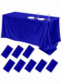 1pc Satin Tablecloth, Rectangular Tablecloth, Shiny Tablecloth, Smooth Material Tablecloth, Suitable For Christmas, Wedding, Party, Birthday Party Table Decoration (Navy Blue) - Multicolor - View 25