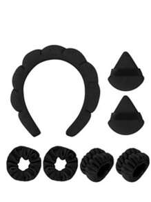 14 件纯色沐浴头带和沐浴腕带套装，洗脸头带、腕带、化妆护肤头带 - 彩色 - 查看 6