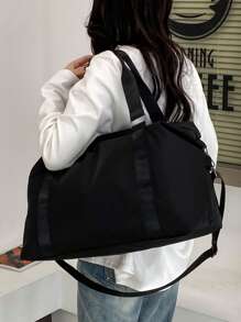 Versatile Solid Color Nylon Travel Bag With Large Capacity And Zipper: Carry It On Shoulder, Handheld, Or Crossbody - Black - View 5