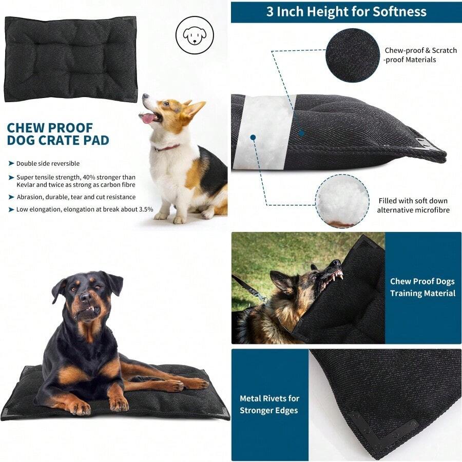 Chew Proof Dog Bed With Metal Rivet Corner For Medium Dogs Stable Kennel Pad Mat For Teething Puppy Durable Indoor Outdoor Crate Pad For Medium Dog Crates 35"X22" - as pic - View 1