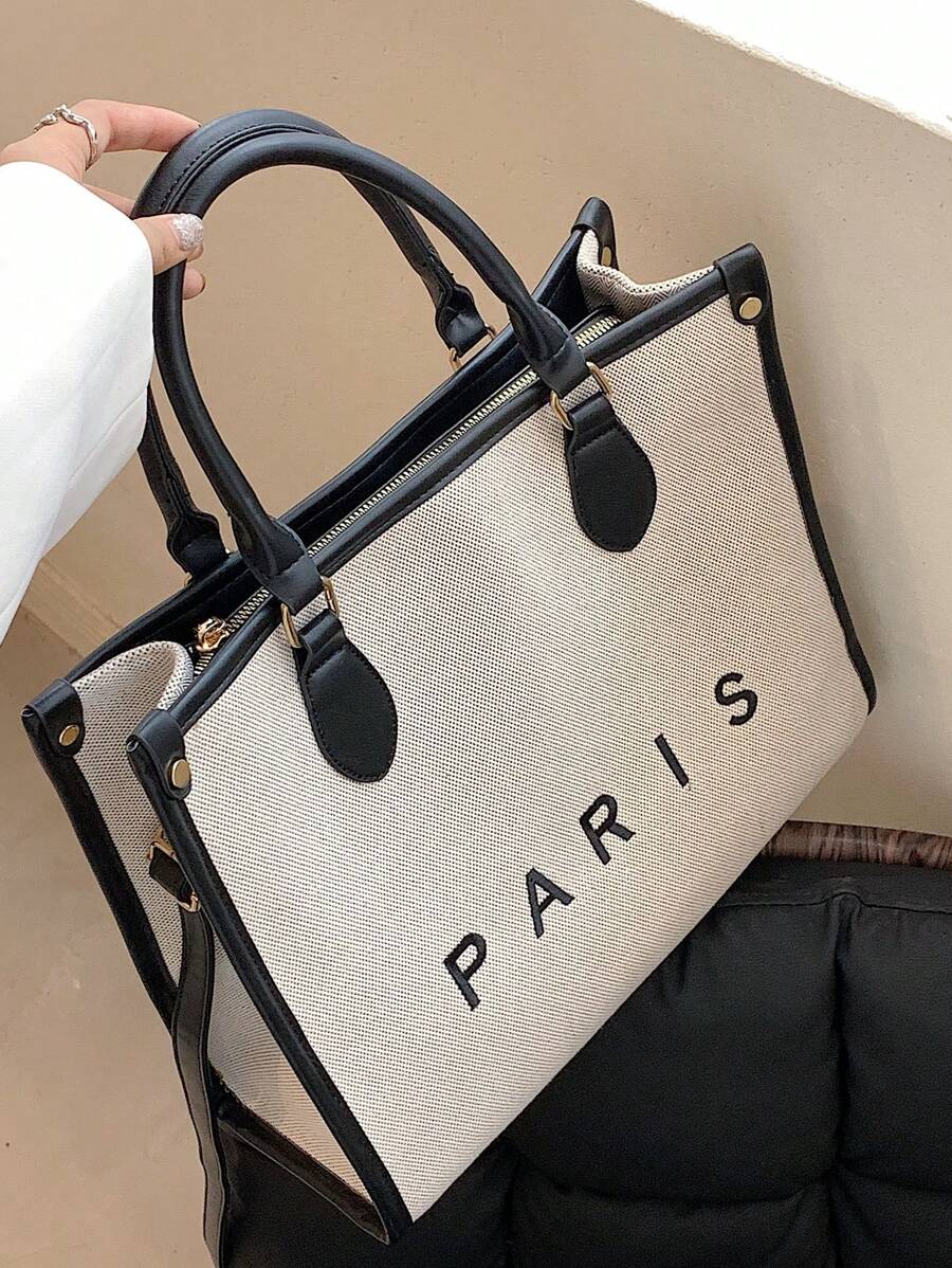 Large Capacity Women's Daily Commuter Casual Tote Shoulder Bag - Black - View 1