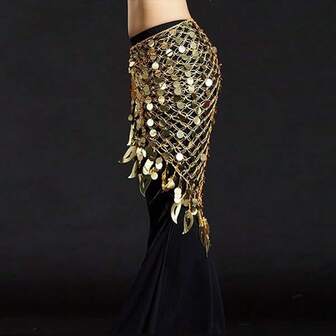 1PC Extra Large Belly Dance Hip Scarf With Sequins Mesh Triangle Waist Wrap Skirt For Women Bohemian Dance Accessories (Multicolor, Adjustable) Belly Dance Hip Scarf Sequined Waist Wrap Adjustable Mesh Skirt For Women, Festival Performance Accessories