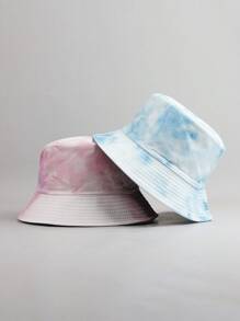 1 Pc Unisex Couple Tie-Dye Printed Reversible Bucket Hat, Casual Minimalist Style, Suitable For Daily Casual And Outdoor Activities