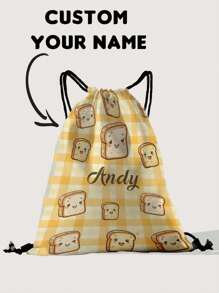 1pc Customizable Name Print Drawstring Backpack With Cute Star Design, Personalized Based On Your Unique Design, Suitable For Children And Teenagers, Can Print Your Own Name Or Gift To Others Like Your Siblings Or Classmates
