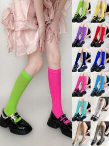 1/5/10/15 Pairs Women Velvet Thigh High Socks, Solid Color, High Elasticity 120D, Spring/Summer