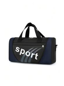 Casual Color Block Round Tube Sports Shoulder Bag, Casual Letter Pattern Round Tube Sports Fitness Bag, Portable Zipper Lightweight Handbag Fashion Unisex Daily Use Bag, Large Capacity Luggage Bag, Training Bag. Suitable For Teen Summer Casual Outdoor Athletic Or Vacation Travel Or Graduation Gifts Or Birthday Dress Accessories
