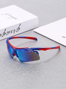 1 pieza Gafas deportivas de moda con media montura, lentes de colores contrastantes y patillas, cómodas para brindar sombra para actividades al aire libre como ciclismo, correr, senderismo y camping, para hombres y mujeres