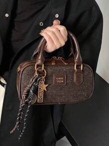 1pc Plush Keychain Decor Large Capacity Soft Leather Tote Bag, Boston Style Handbag For Women, Suitable For Commuting All Year Round, New Autumn And Winter Women Bag, Best Fall Purse