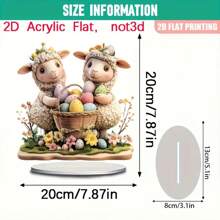 2D plat, 2D plat acryl paaslam en eiermand decor - schattig lam en kleurrijke paaseieren, helder harsbeeldje geschikt voor vakantie, verjaardag of afstudeercadeau, geweldig voor vakantietafeldisplay, lam decor