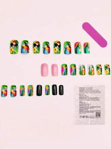 24pcs Elegant Cute Parrot Detachable Nail Stickers Press On Nails