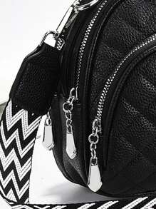 Casual Round Crossbody Bag With Zipper, Multi-Pocket Shoulder Wallet Suitable For Commuting, Distinctive Diamond-Quilted PU Leather Women Crossbody Bag, Multipurpose Shoulder Bag With Adjustable Strap